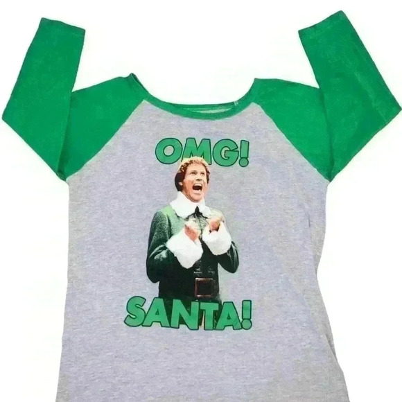 ELF movie 3/4 sleeve jersey tee  size Medium Exc Con OMG SANTA - Picture 1 of 6